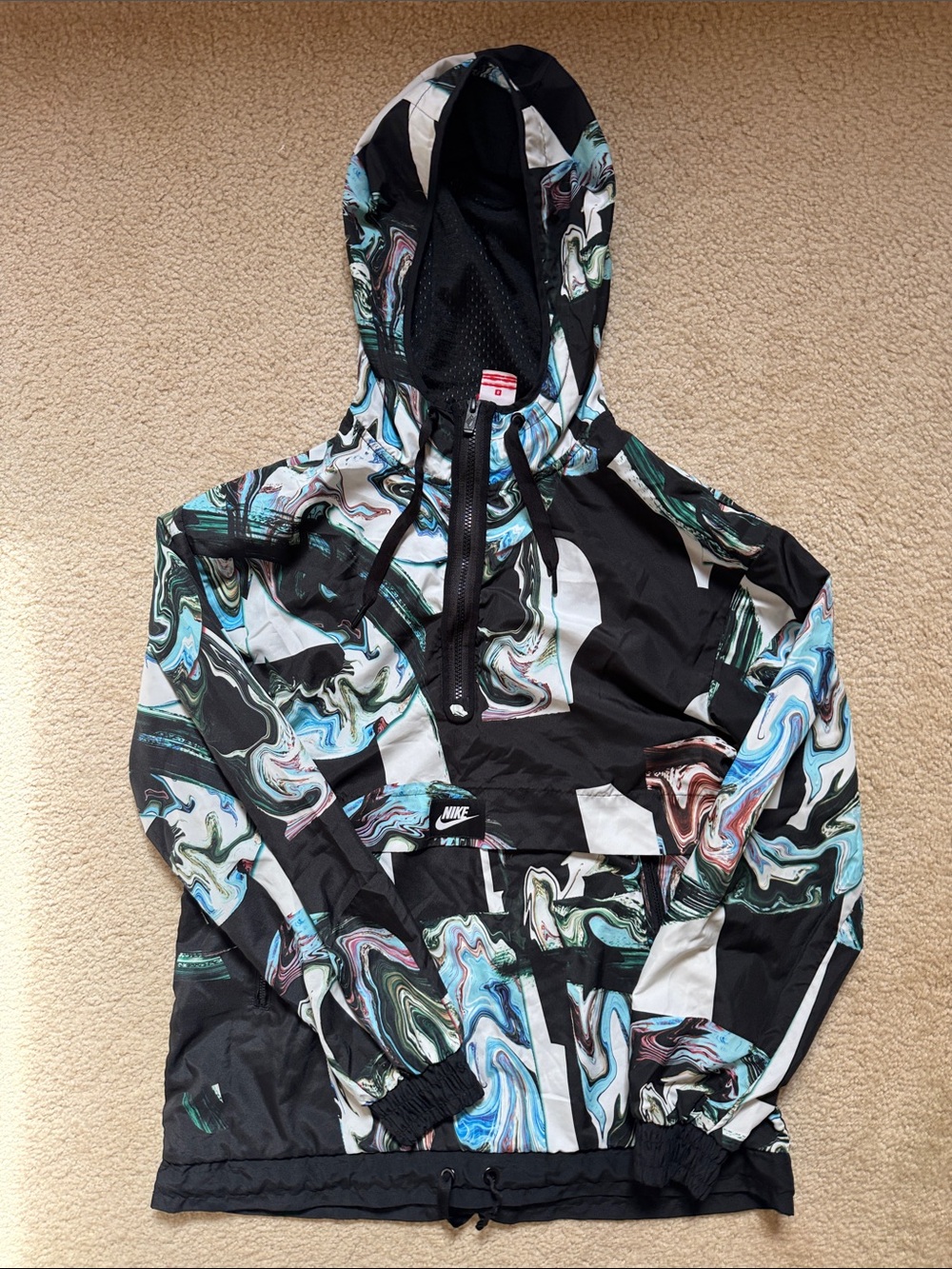 Nike Black Marble Swirl Pullover Anorak with Multicolor Accents
